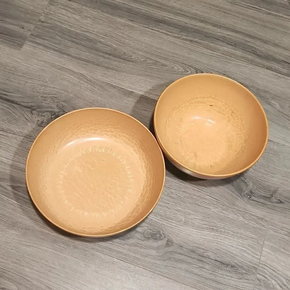 Set Of 2 Vintage 70's Coated Wooden Ellingers LG Mixing Bowls